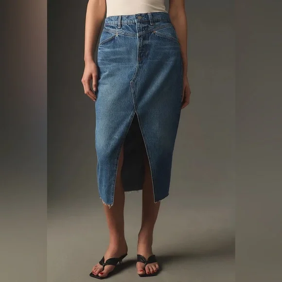 Reformation Jagger Denim Midi Skirt in Hemlock